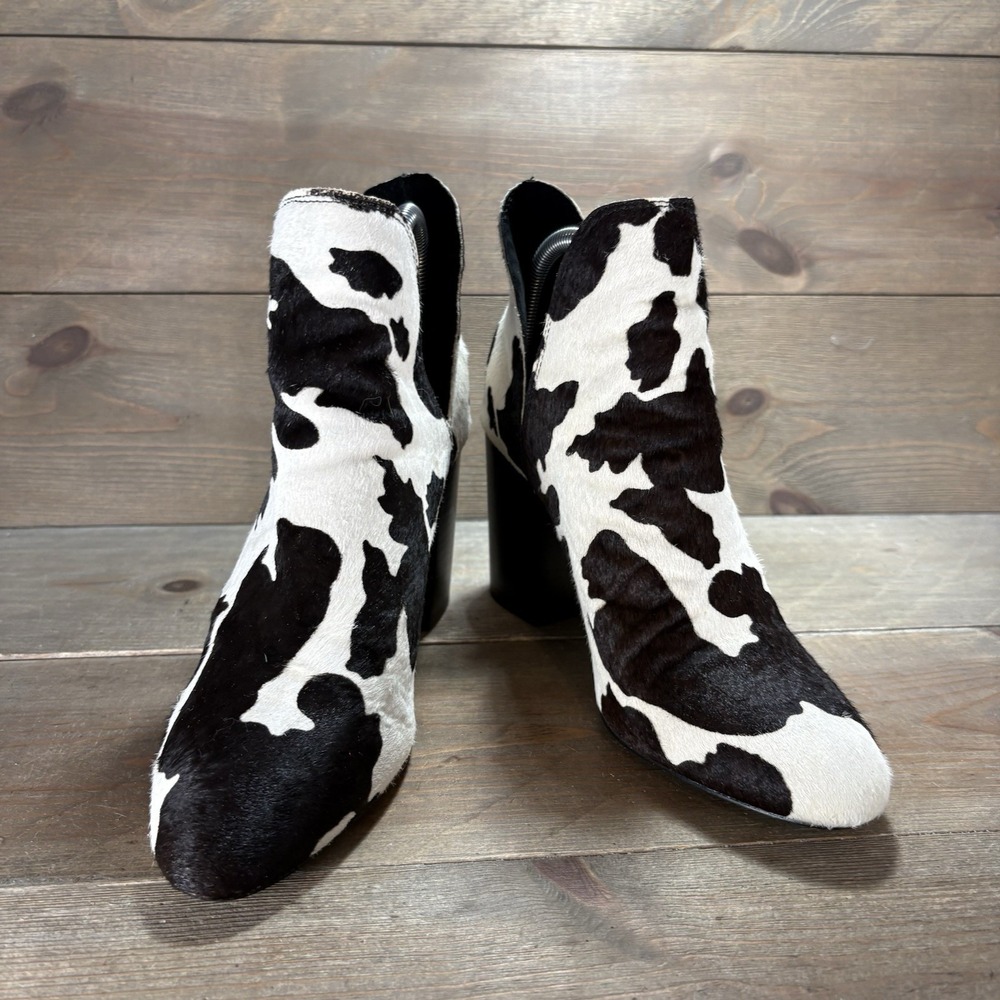steve madden womens size 8.5 shoes black white cow print slip on ankle boots - Picture 3 of 11